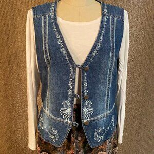 Embroidered Christopher & Banks Denim Vest, Eyelet Lined sz:XL